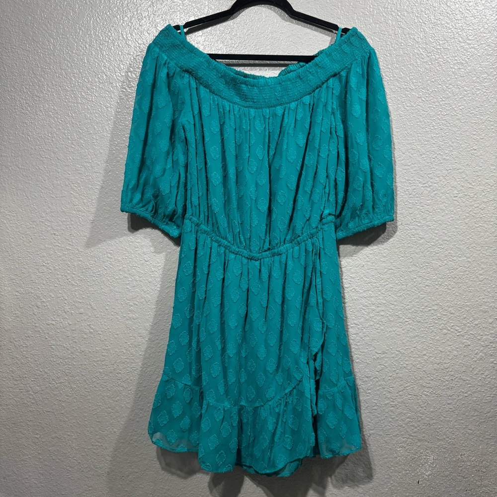 Lilly Pulitzer Rochelle Off-The-Shoulder Romper 3/4 Sleeves Green Size Medium - Picture 3 of 15